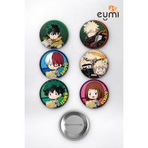 My Hero Academia Deku & Bakugo Ezeli Rakipler Çanta Süsü Rozet İğneli Buton Rozet Seti 58 Mm 6'lı Çok Renkli