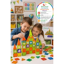Magnetic 79 Parça Manyetik Blok Yapboz Stem Eğitici Oyuncak Kale Oyun Seti Eğitsel Kare Parça 5.5 Cm