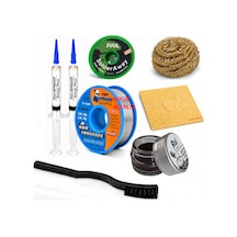 Lehimleme Seti 0,8 Mm 40 Gr Lehim Teli 2 Li Flux 2uul-2015 Lehim Fitili 1fırça Ve Havya Ucu Temizleme Seti St86