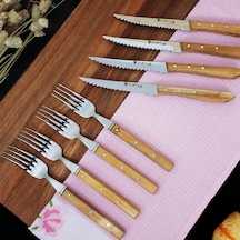 Mutfak Bıçak Seti 8'li Steak Bıçak Ve Çatalı Dut Ağacı Sap Kısmı