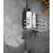 Tekli Beyaz Yapışkanlı Banyo Rafı, Duş Şampuanlık, Paslanmaz Metal Raf (Vidala/Yapıştır) - TŞ-01