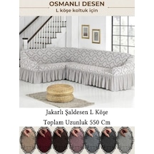 Upmall Jakarli Şal Desen 7 Kişilik L Köşe Koltuk Örtüsü, Esnek Koltuk Kılıfı, Osmanlı Desen 550cm Kem krem