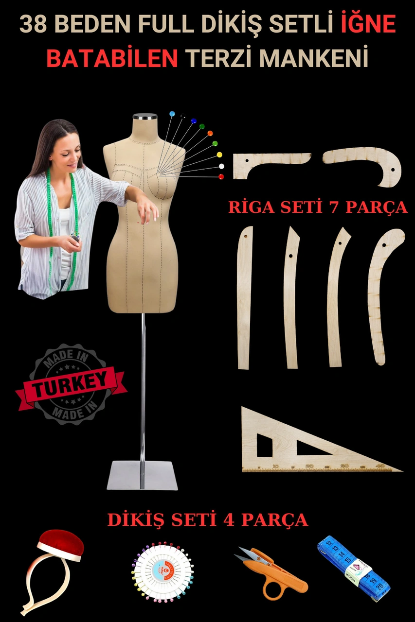 38 Beden Riga Ve Dikiş Setli Balık Punto Dikişli Terzi Mankeni Prova Mankeni Metal Takım