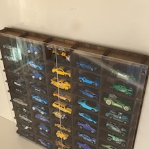 Pleksi Kapaklı 1/64 Ölçek 50araç Hotwheels Matchbox Metal Araç Uyumlu Model Oyuncak Araba Rafı-ceviz Abanoz - Beyaz