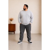 Sngl Tekstil Erkek Büyük Beden Oversize 3 İplik Uzun Kollu Sweatshirt 3xl-4xl-5xl-6xl-7xl-8xl-9xl Gri Melanj