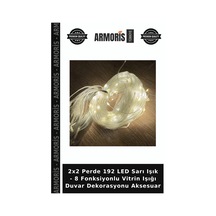 2x2 Perde 192 Led Sarı Işık - 8 Fonksiyonlu Vitrin Işığı Duvar Dekorasyonu Aksesuar Çok Renkli