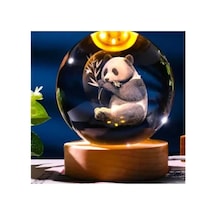Dekoratif Panda Tasarımlı Ahşap Altlıklı Işıklı Cam Küre Büyük Boy Cam:8cm Ahşap:2cm