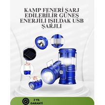 Mey İthalat Güneş Enerjili Katlanabilir Kızaklı Kamp Feneri Usb Şarjlı, Çok Yönlü Ve Dayanıklı Tasarım Mavi