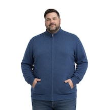 Battalmoda Erkek Büyük Beden İndigo Basic Cepli Triko Hırka 3xl-4xl-5xl-6xl
