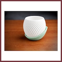Storeşahin 3d Baskı Küre Saksı - Kafes Dokulu İki Parçalı Dekoratif Saksı - Beyaz-mint Shn0720