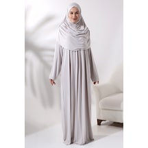 Tek Parça Pratik Başörtülü Robalı Namaz Elbisesi 8015 Taş Rengi 001