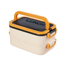 Taşınabilir Yemek Kabı 2 Katlı Lunch Box Diyet Beslenme Kutusu Saklama Kabı Çatal Kaşıklı Sefer Tası Sarı