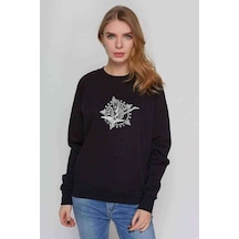 Rock Star Metal Rock Baskılı Siyah Kadın Sweatshirt