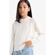 Defacto Kız Çocuk Standart Fit Bisiklet Yaka Triko Kazak C6902a825auer105 Ekru