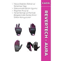 Revertech Aura Pembe - Dokunmatik Ekran Uyumlu Kadın Motosiklet Eldiveni + Buff li
