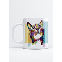 Renkli Kedi Baskılı Porselen Kupa Bardak Beyaz