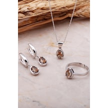Sultan Taşlı Rodyumlu Damla Gümüş Set 2347 527431005