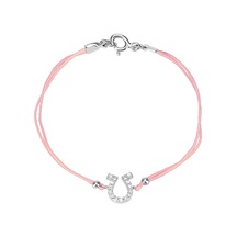 Zirkon Taşlı Pırlanta Montür Gümüş Rengi Kaplama Pembe İpli At Nalı Bileklik Gümüş - Rose Gold