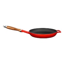 Lava Döküm Yuvarlak Kızartma Tavası Döküm Demir Ve Ahşap Saplı Çap Ø 28cm. Teşhir