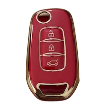 Autohan Keys 3 Butonlu Nano Anahtar Kılıfı Renault Megane 4, Clio 5, Captur, Taliant, Express İçin, Kırmızı Altın