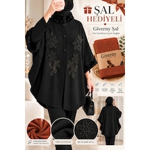 Genel Markalar Novea Scarf Şal Hediyeli Kürklü Triko Panço Siyah - 942742397 Siyah