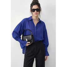 Shade Kadın Fırfır Manşet Detaylı Oversize Gömlek 533 60286029 - Çivit Mavisi