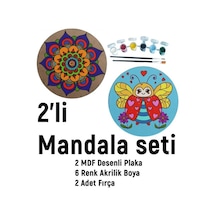 2'li Mandala Boyama Seti- Aile Etkinliği-2 Ham Mdf Plaka, 6 Renk