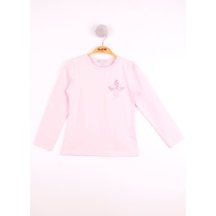 Toontoy Kids Toontoy Kız Çocuk Göğsü Çiçek Nakışlı T-shirt Açık Pembe