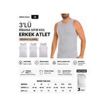 Yıldız Çamaşır Erkek Ribana Sıfır Kol Bisiklet Yaka %100 Pamuk Fanila Atlet 10-11-14 - 3 Adet Gri