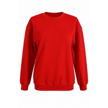Trender O Yaka 3 İp Kırmızı Kadın Sweatshirt 27kdt1000011