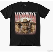 Flood Of Style Meowdy Kovboy Kedi T-shirt Erkek Kadın % 100% Pamuklu Tişörtler 3xs-3xl Üstler 1224-3 Siyah