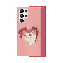 Samsung Galaxy S22 Ultra Uyumlu Boşluktaki Kedi Baskılı Silikon Kılıf Renkli