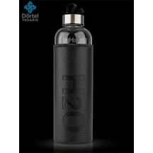 H2o Deri Kılıflı Cam Matara 1000 Ml Siyah