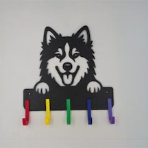 Husky Köpek Figürlü Dekoratif Renkli Anahtarlık Ve Duvar Askılığı - 3d Yazıcı Baskı - 21x22 Cm