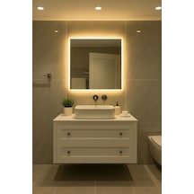 Digital Hayat Gün Işığı Led Işıklı Kare Ayna Dekoratif Banyo Makyaj Aynası Açık Sarı 50cm - 80cm Natural