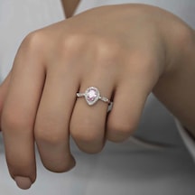 Gümüş Pembe Damla Taşlı Kadın Yüzük Çok Renkli