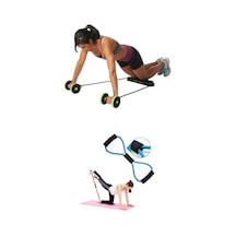 Karın Kası Bel Kol Bacak Spor Aleti Ipli Tekerlekli Egzersiz Direnç Spor Lastiği 2li Set