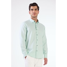 Dufy Yeşil Erkek Slim Fit Düz Düğmeli Yaka Uzun Kol Gömlek - 102509 Yeşil