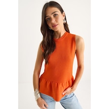 Shade Kadın Bisiklet Yaka Peplum Triko Top 20251019 - Turuncu