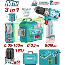 Total Avantaj Set - 16v D.matkap, 16v Lazer Hızalama, 100m Lazer Metre