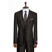 İlayda Emir Luxury, İtalyan Kesim, Slim Fit, Blazer, Çizgili, Erkek Takım Kahverengi