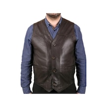 Hakiki Kuzu Derisi Düğmeli Erkek Deri Yelek Kahverengi Kahve Hakiki Kuzu Derisi Düğmeli Erkek Deri Yelek Kahverengi Kahve