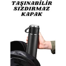 3 - 589 - Bardaklı Termos Seti Anneler Gününe Özel Hediye Tnabilir Sızdırmaz - Novapazr - Isı Koruyucu Paslanmaz Çelik