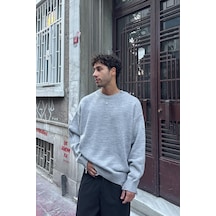 Yırtık Model Triko Kazak Gri Gri
