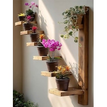 Dekostil Ahşap Duvar Tipi Çiçeklik - 60 Cm Merdiven Saksı Rafı - 7 Basamaklı Bej