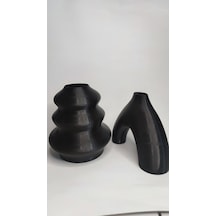 2 Li Bohem Dekoratif Vazo Set Siyah Renk