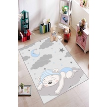 Mavi Kaymaz Tabanlı Yıkanabilir Ayıcıklı Bebek Halısı Ar334n11
