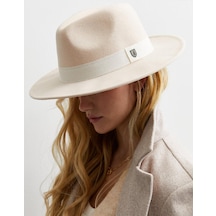 Kadın Krem Fedora Şapka Kovboy Stili Panama Fötr Şapka - Tek Ebat