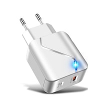Prestigegoods 1 Adet Yeni Yüksek Kaliteli Pd18w Qc3.0 Usb Cep Telefonu Hızlı Şarj Çift Bağlantı Noktalı Led Seyahat Şarj Cihazı Beyaz