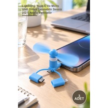 3 Adet Mini Telefon Fanı Lightning, Type-c Ve Micro Usb Girişli Taşınabilir Sessiz 3'ü 1 Arada Vantilatör
